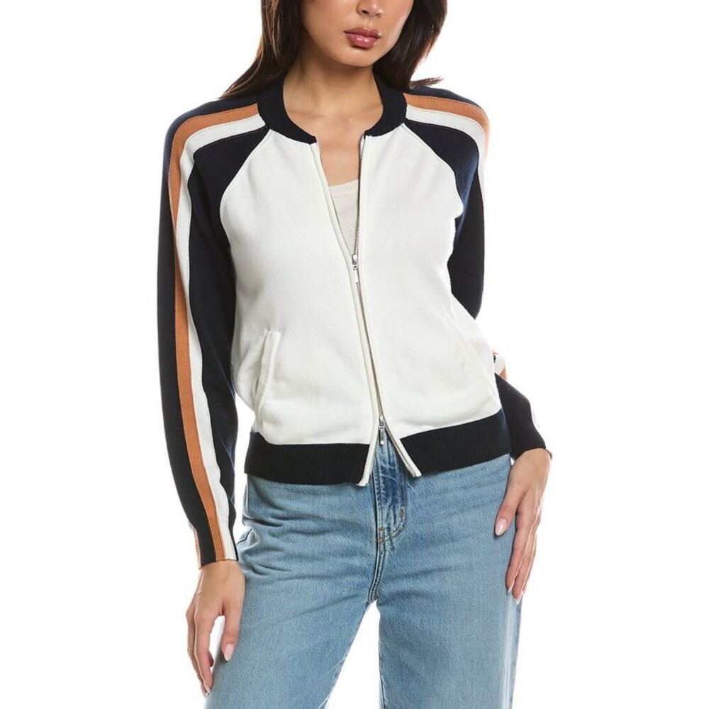 Wispr Womens Valerie Stripe Bomber Jacket, Ivory